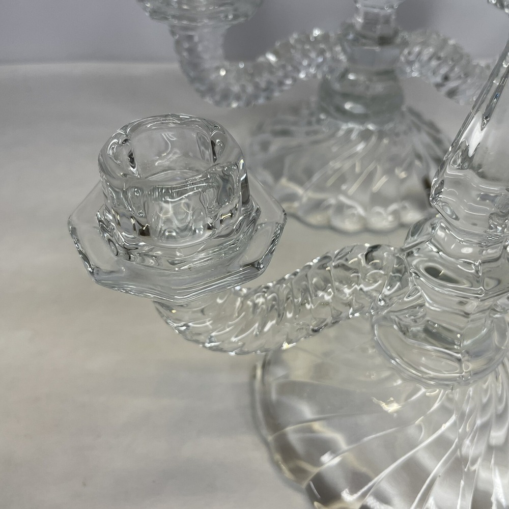 Fostoria Colony Crystal Double Candlesticks 6½"Tall With Center Sphere 8½" Wide - Picture 4 of 11